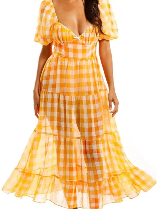 For Love And Lemons Dresses & Skirts - For Love & Lemons Mimosa Maxi Dress - Yellow Gingham Puff Sleeve S